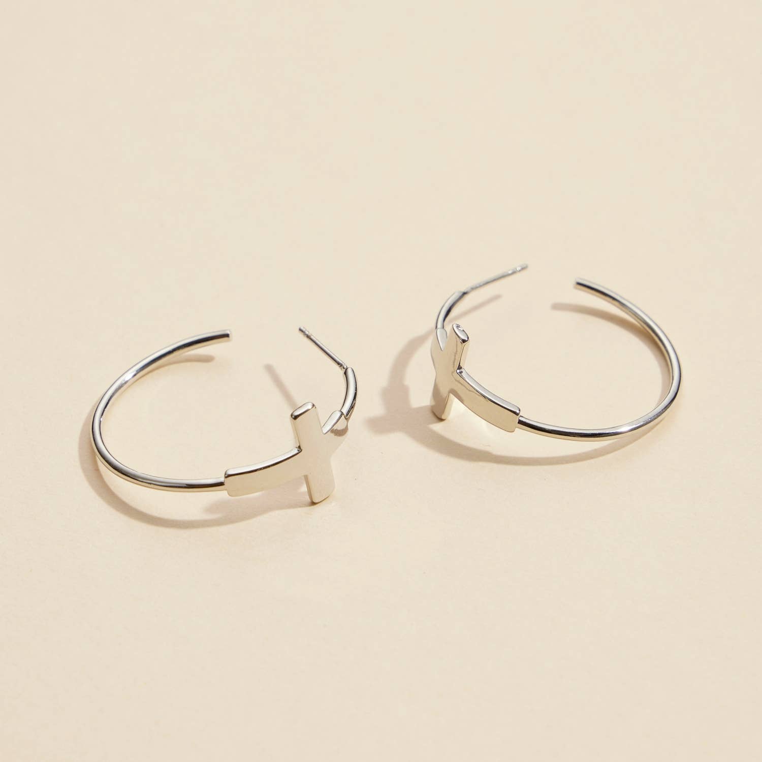 Cross Gold Dip Hoop Earrings