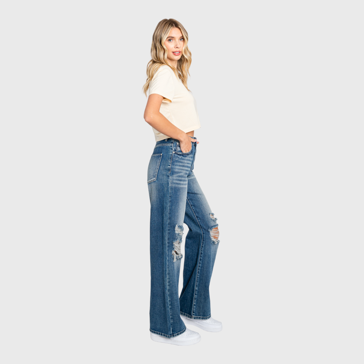 PETRA (DISTRESSED HIGH RISE RIGID VINTAGE FLARE JEANS)