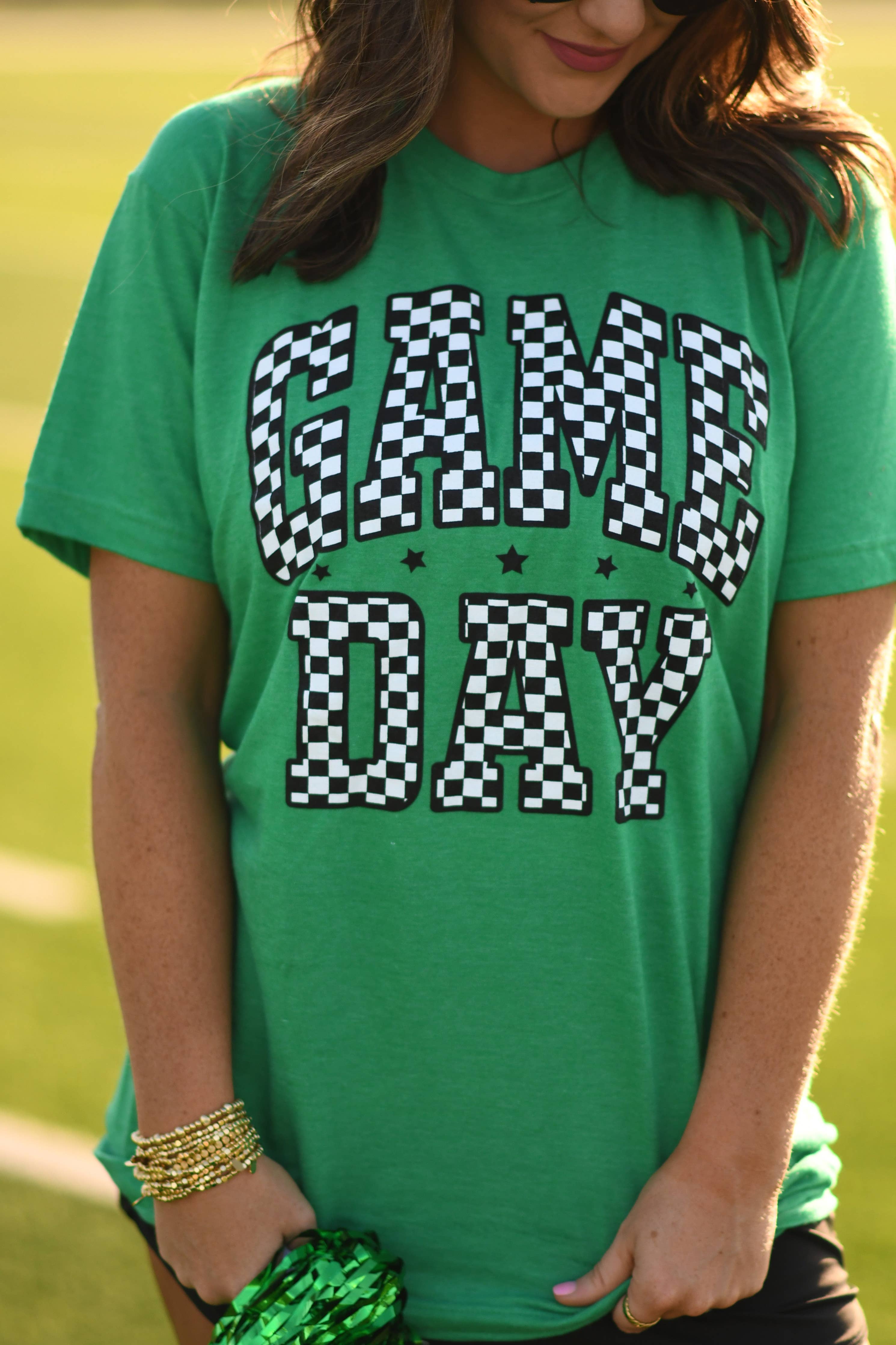 Kelly Green Checkered Game Day Tee