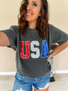 USA Sequin Embroidered T Shirt 