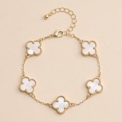 Gold Mother of Pearl Clover Bracelet & Necklace – Elegant Four-Leaf Clover Jewelry