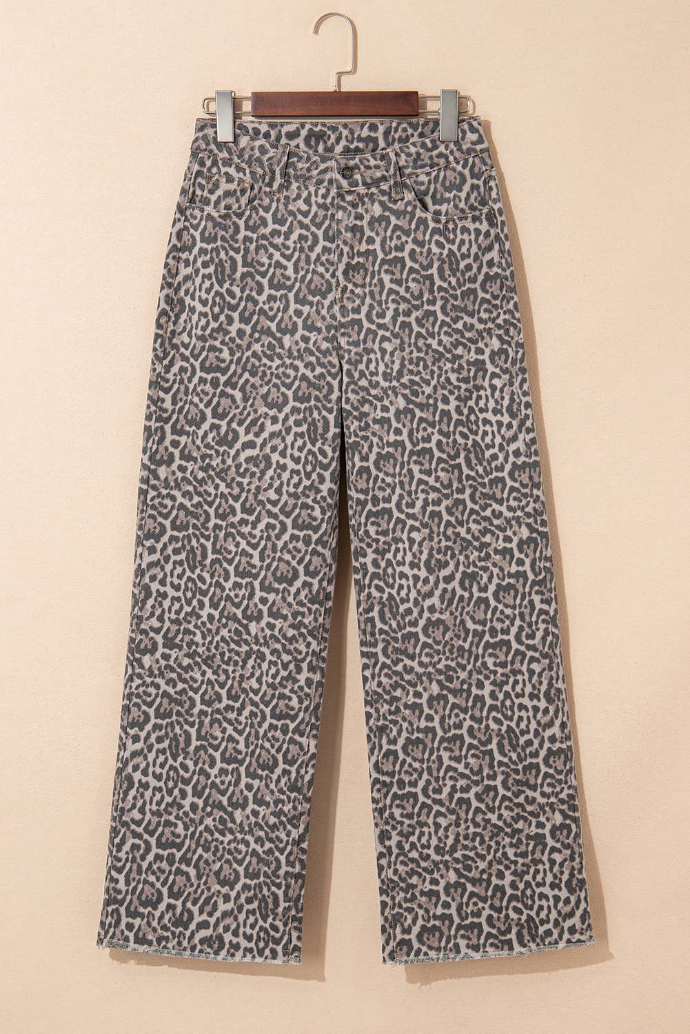 LDC Leopard Frayed Edge Wide Leg High Waist Jeans
