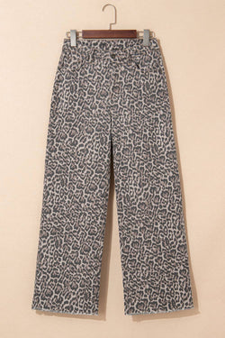 LDC Leopard Frayed Edge Wide Leg High Waist Jeans