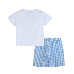 Kids Bunny Family Smocked Tee and Blue Gingham Shorts Set