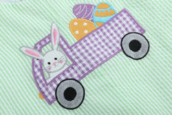 Green Seersucker Bunny Truck Shortalls