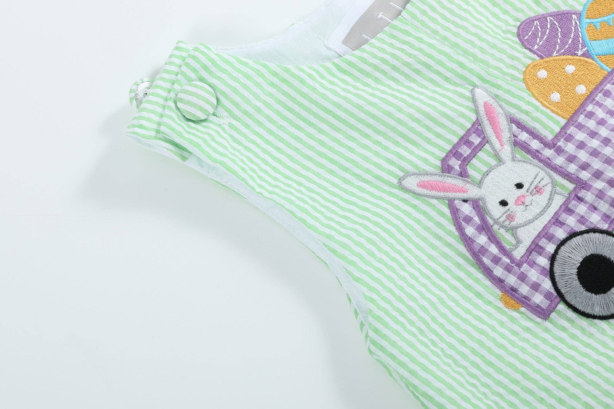 Green Seersucker Bunny Truck Shortalls