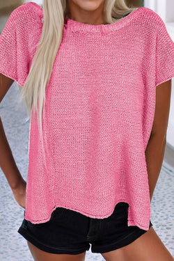LDC Stream Solid Color Sweater Tee with Side Slits