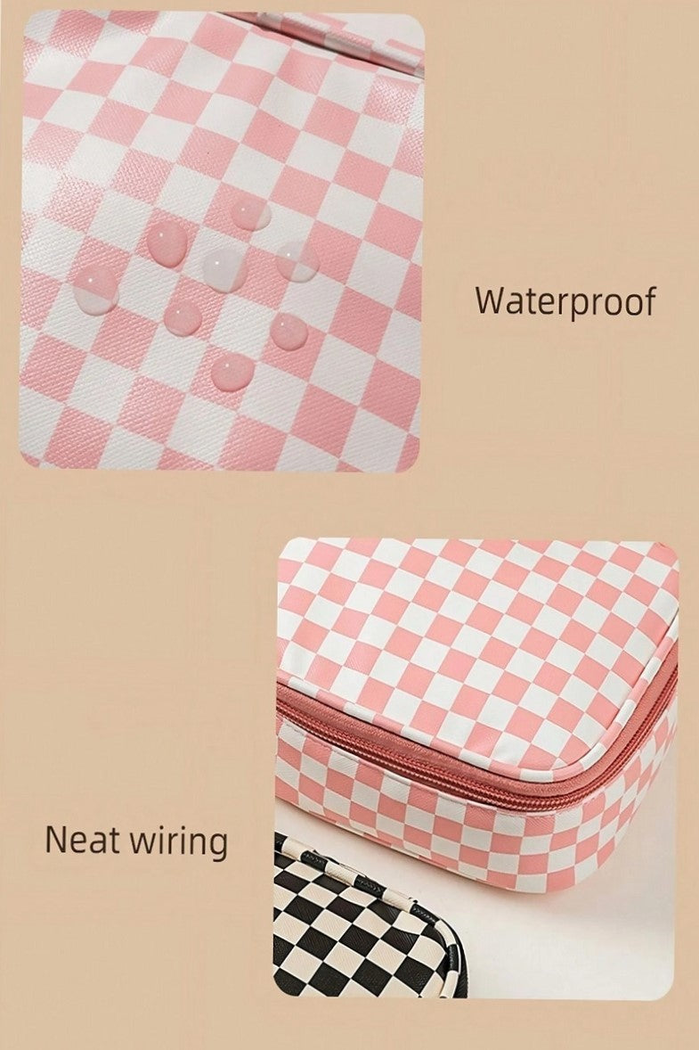 Checkered Cosmetic Makeup Travel Case