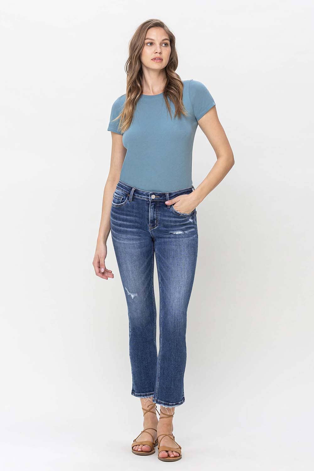 LOVERVET MID RISE CROP SLIM STRAIGHT JEANS LV1133