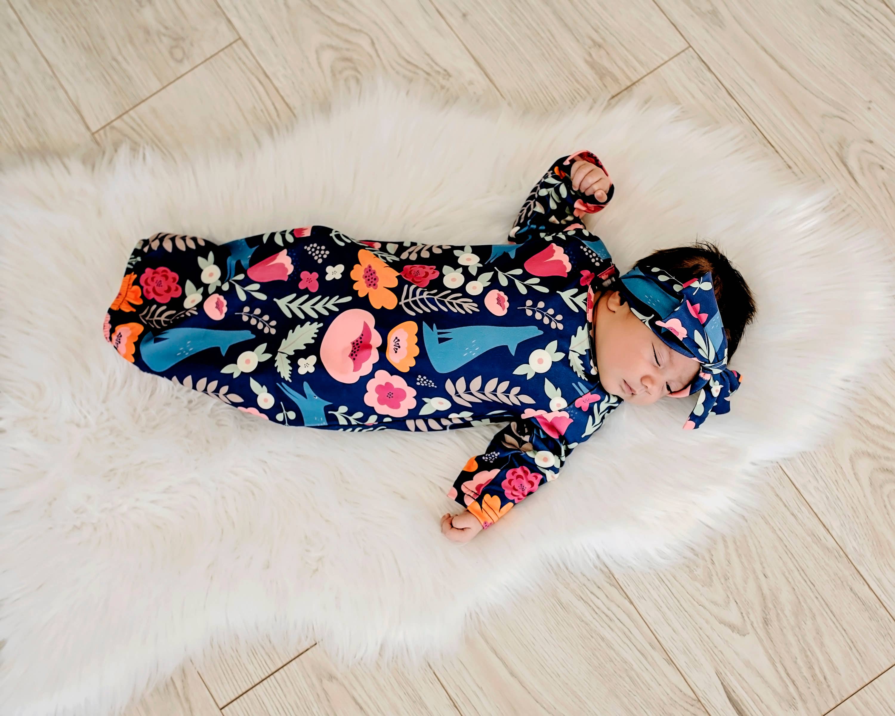 Infant Girls Fox Baby Gown and Bow Headband