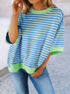 LDC Stripe Exposed Seam High Low Pullover T Shirt