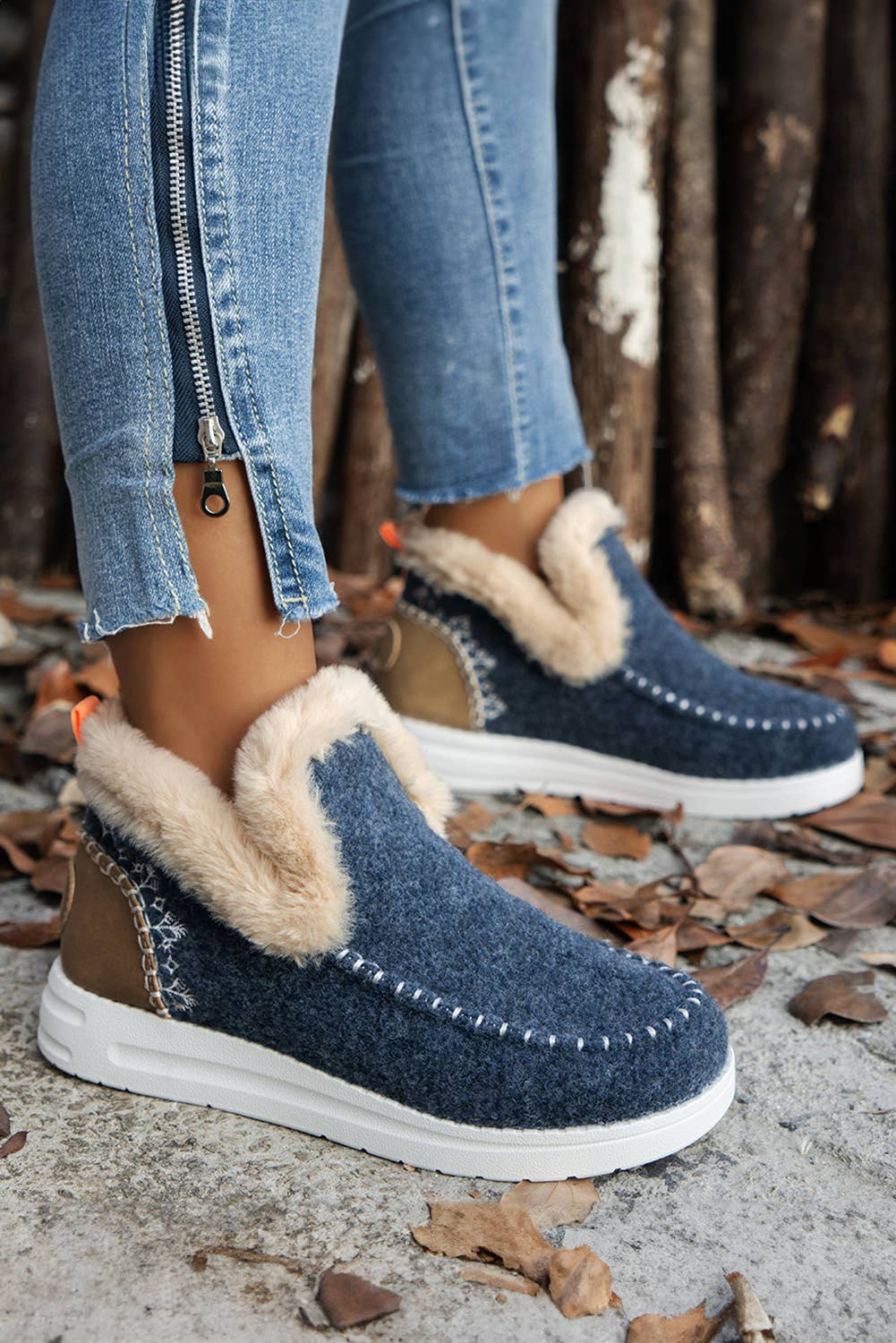 Anklet Boots Suede Stitching Patchwork Plush Lined