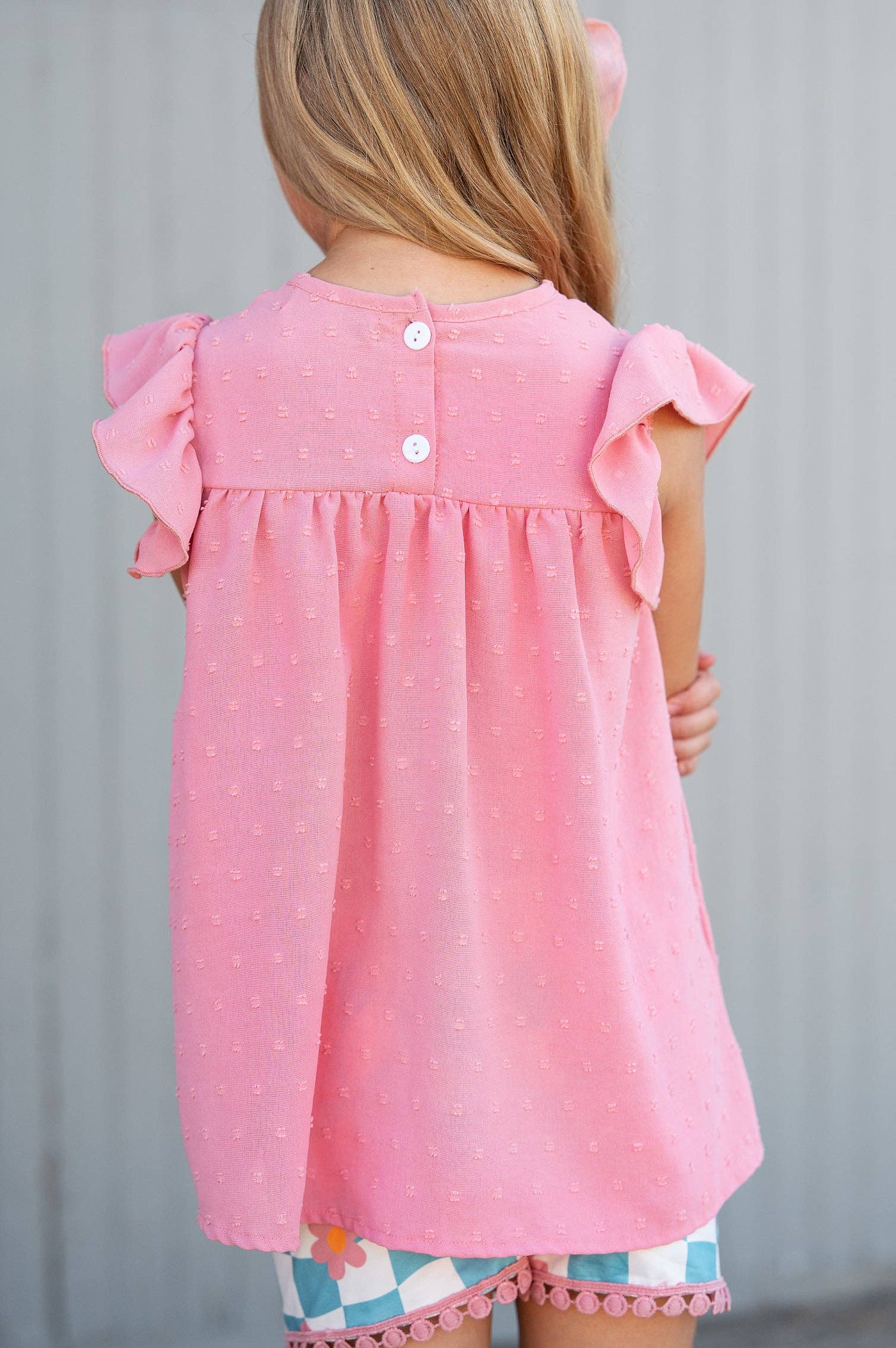 Girls Pink & Teal Spring Summer Retro Check Wave Short SET