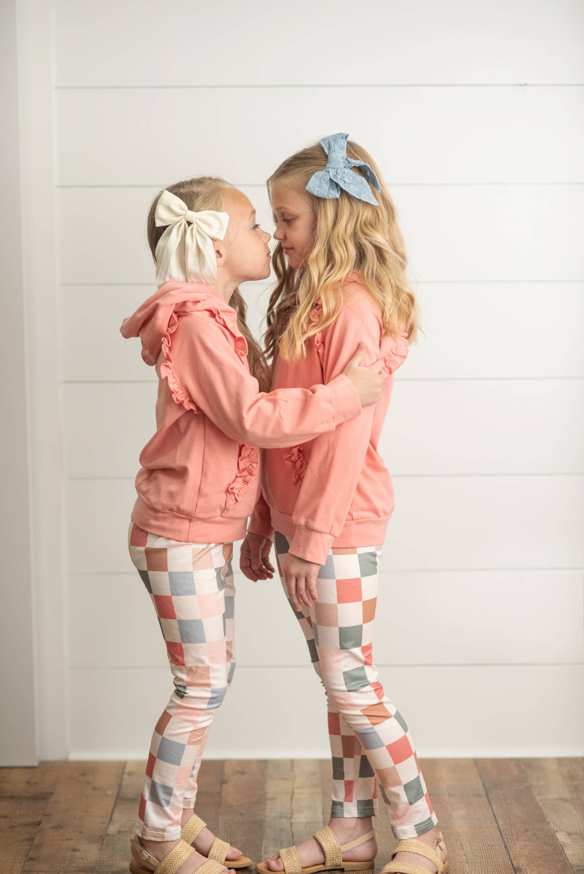 Kids Terra Cotta Ruffle Hoodie and Check Leggings Fall Set