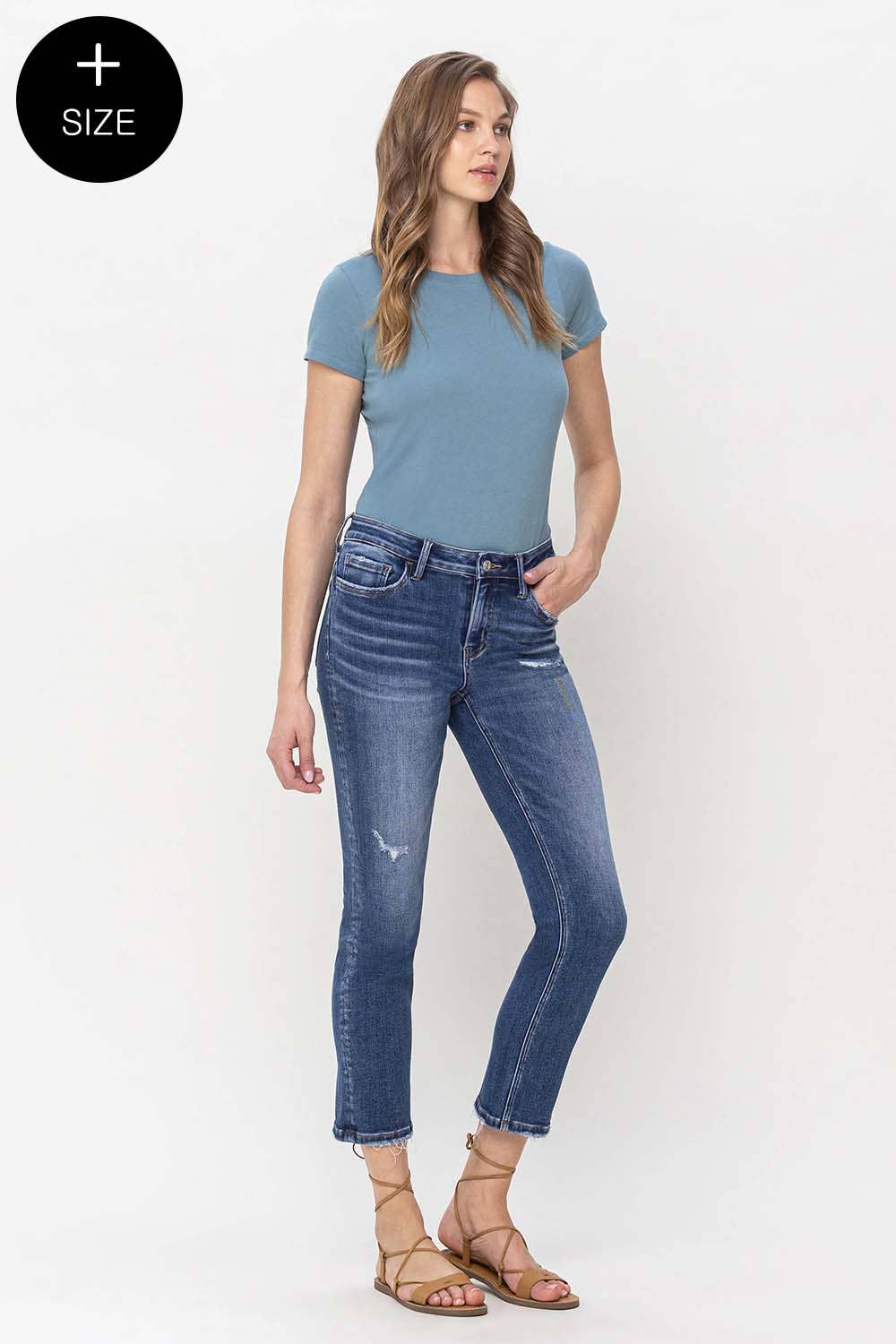 LOVERVET PLUS SIZE MID RISE CROP SLIM STRAIGHT JEANS LV1133-P