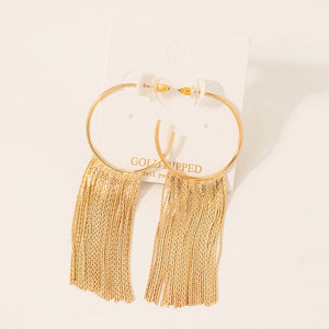 Long Metallic Chain Fringe Hoop Earrings