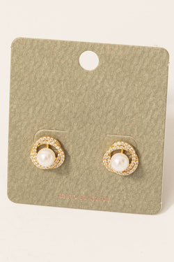 Rhinestone Halo Set Pearl Stud Earrings
