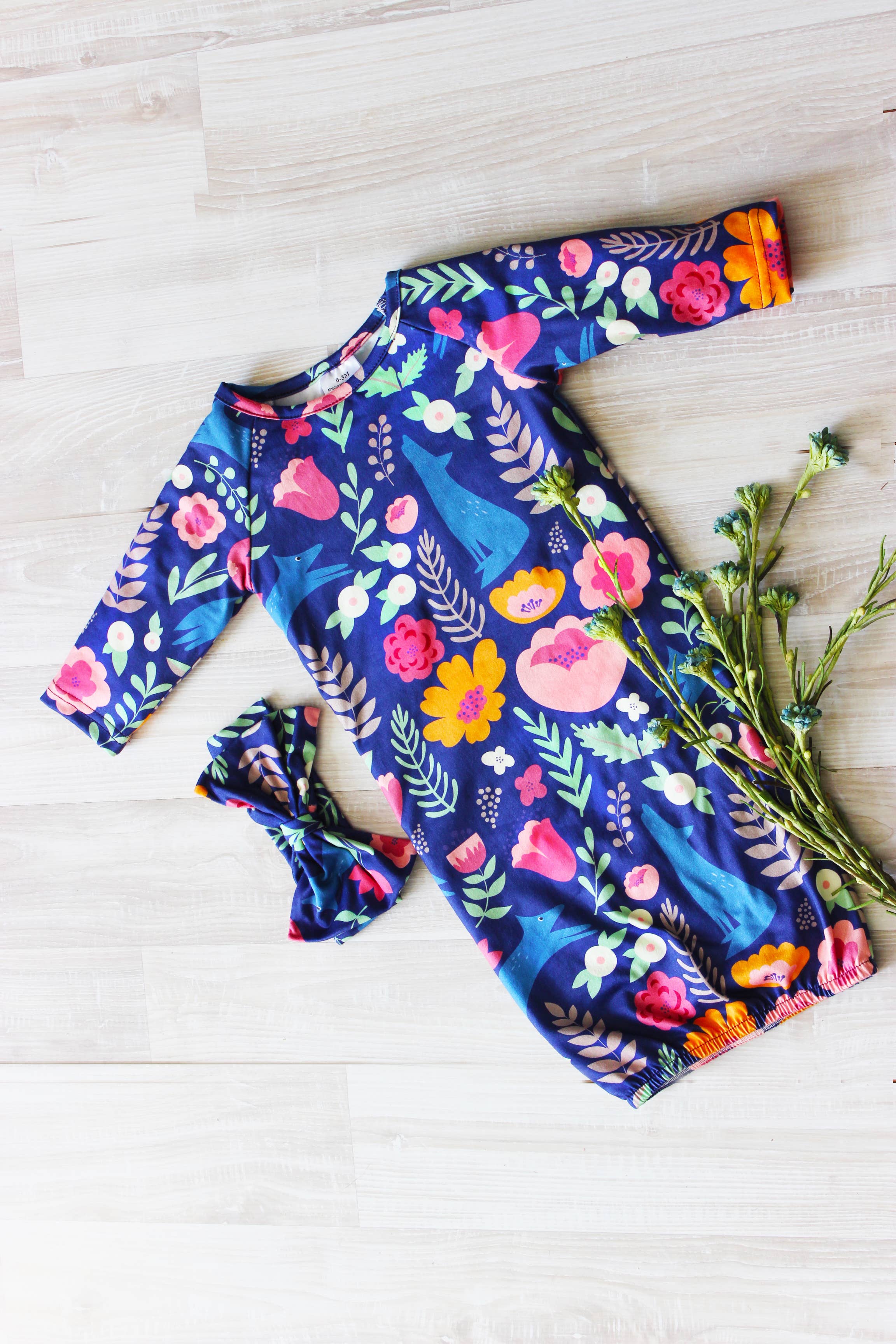 Infant Girls Fox Baby Gown and Bow Headband