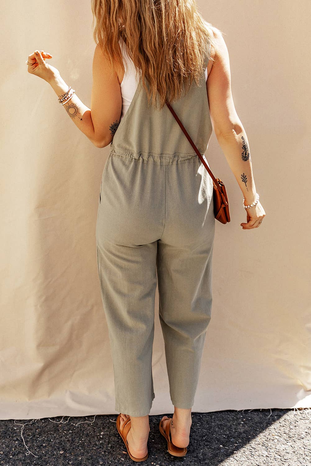 LDC Drawstring Buttoned Straps Cropped Overall