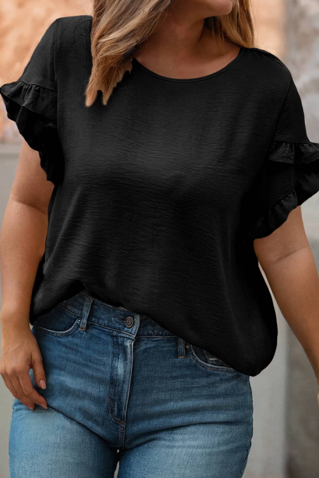 Ruffled Short Sleeve Plus Size Blouse