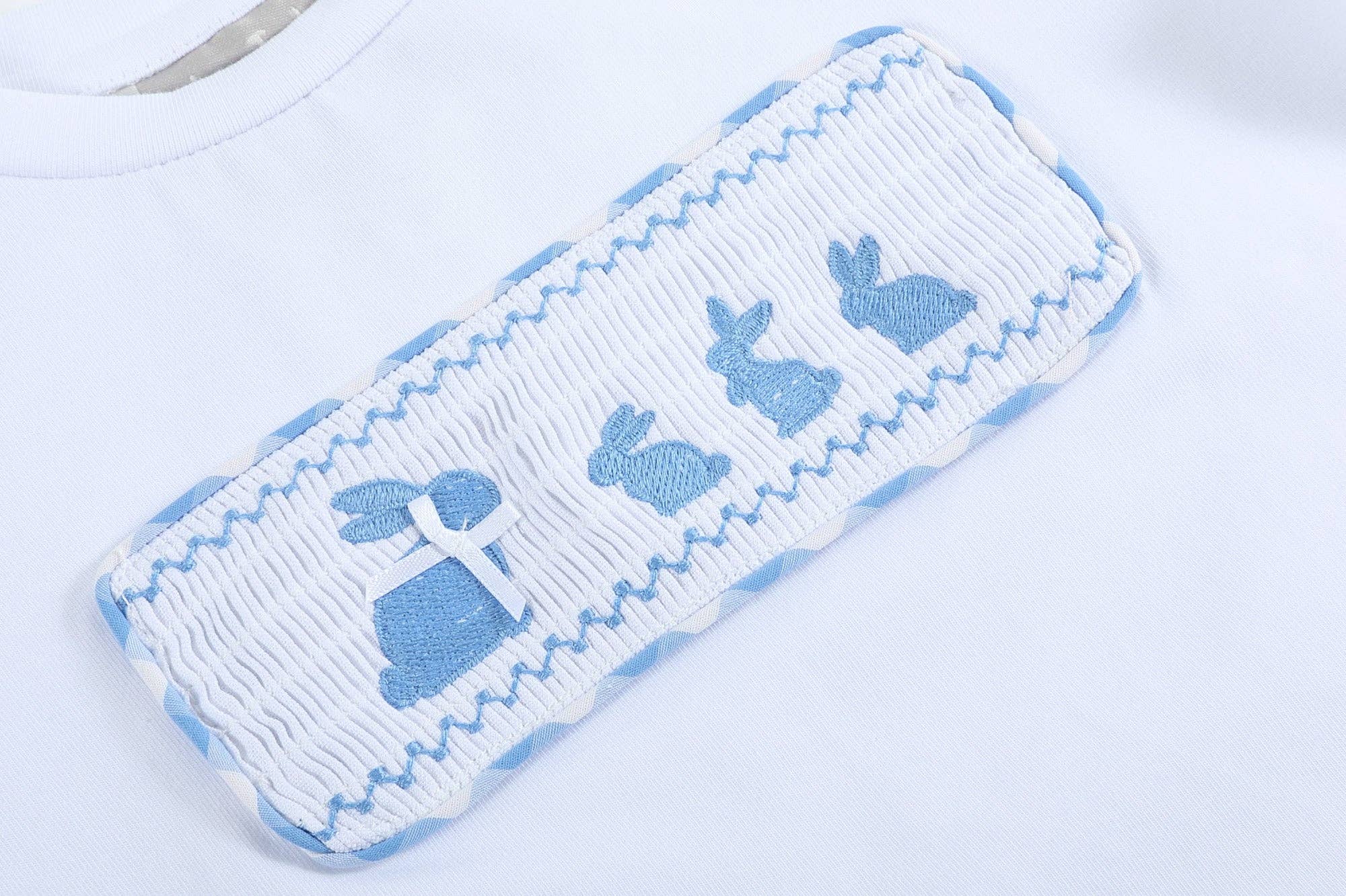 Kids Bunny Family Smocked Tee and Blue Gingham Shorts Set