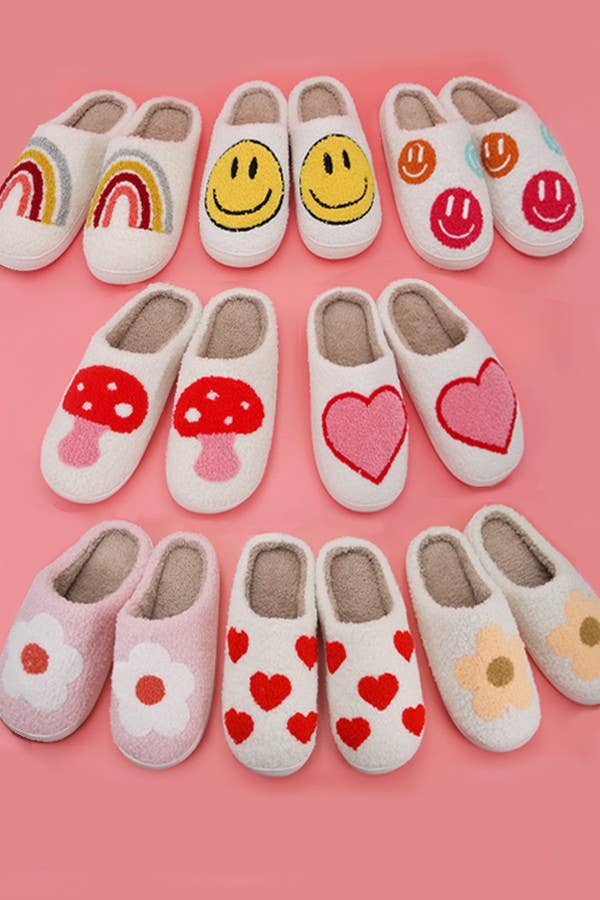 SOFT PLUSH MUSHROOM HEART RAINBOW WARM SLIPPERS | 40SP014