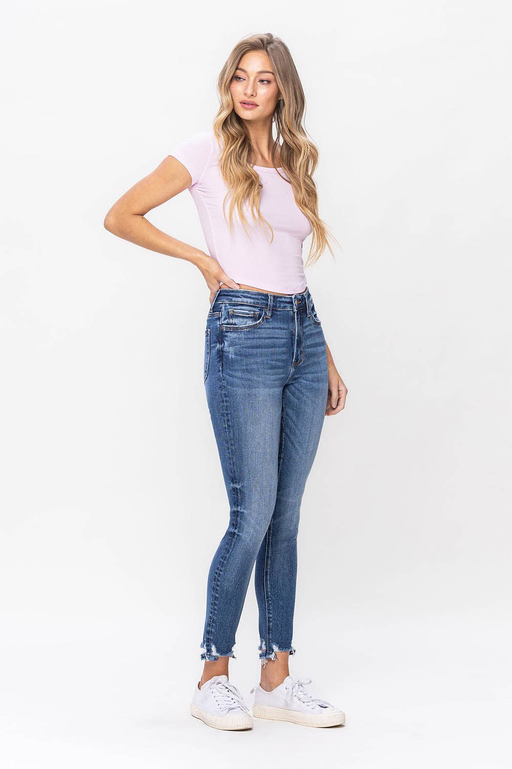 LOVERVET HIGH RISE DISTRESSED HEM ANKLE SKINNY JEANS LV1115