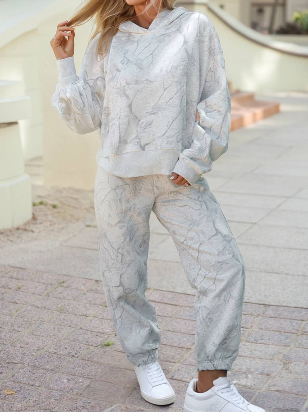 Fall Leafy Hoodie Elastic Waistband 2pcs Pant Set