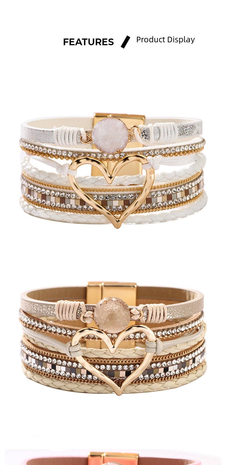 Heart Shape Leather Braid  Bracelet