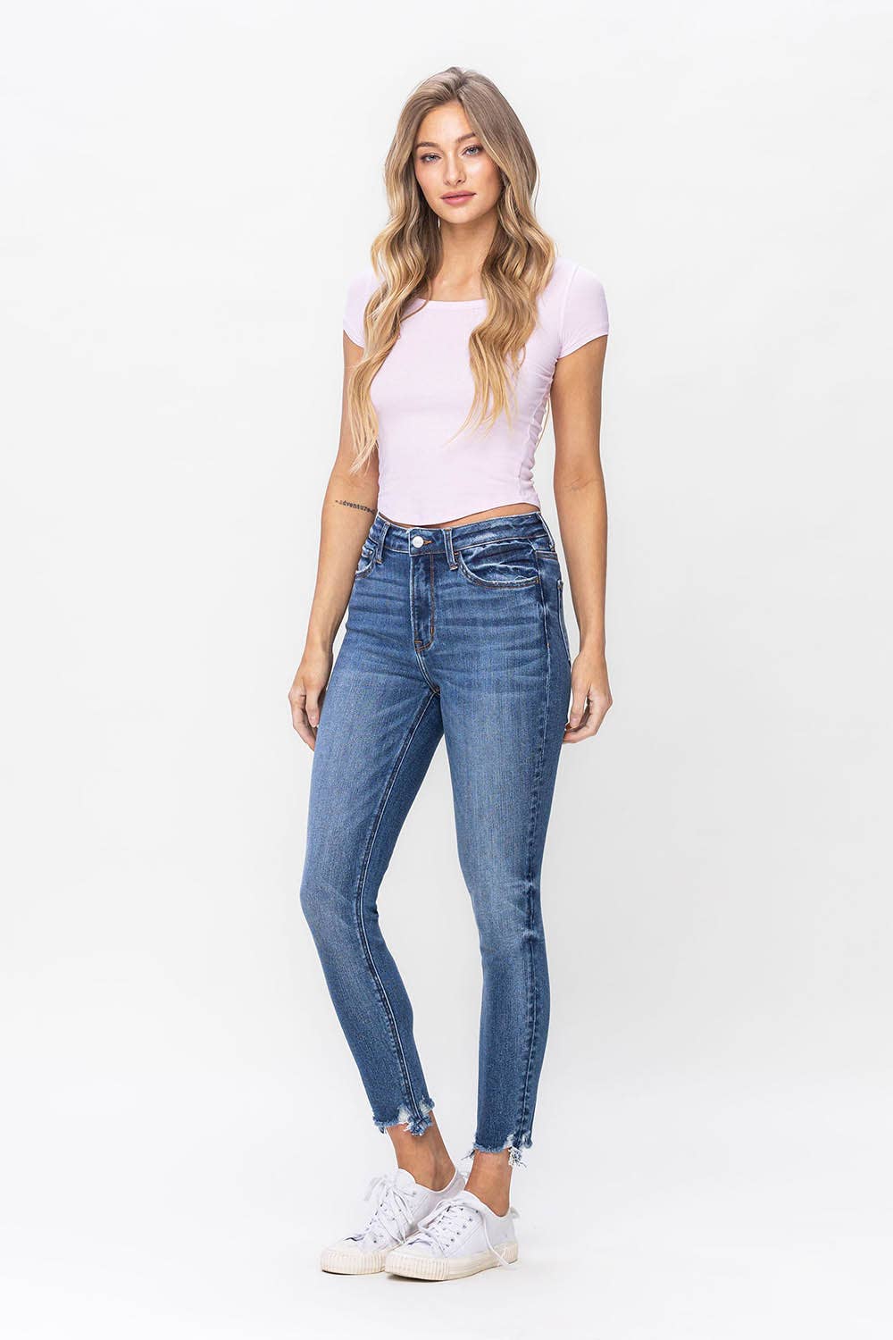 LOVERVET HIGH RISE DISTRESSED HEM ANKLE SKINNY JEANS LV1115