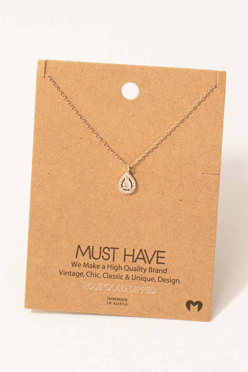 Pave Rhinestone Teardrop Pendant Necklace