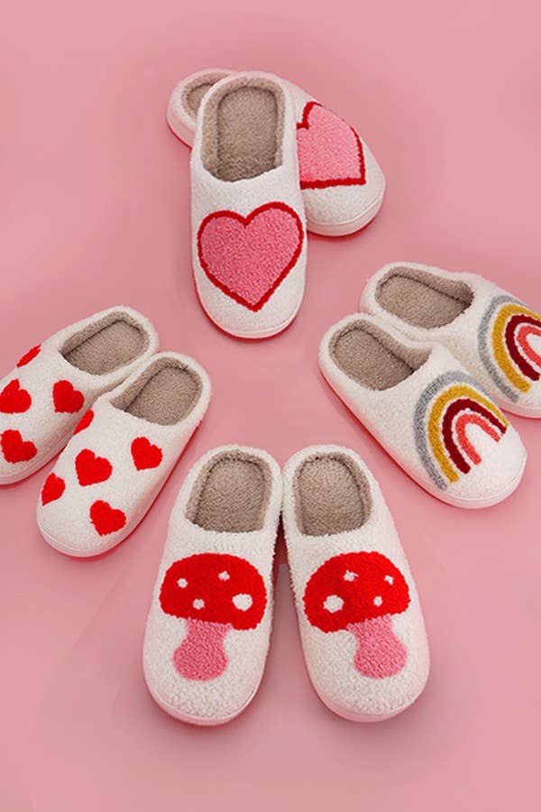 SOFT PLUSH MUSHROOM HEART RAINBOW WARM SLIPPERS | 40SP014