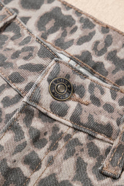 LDC Leopard Frayed Edge Wide Leg High Waist Jeans