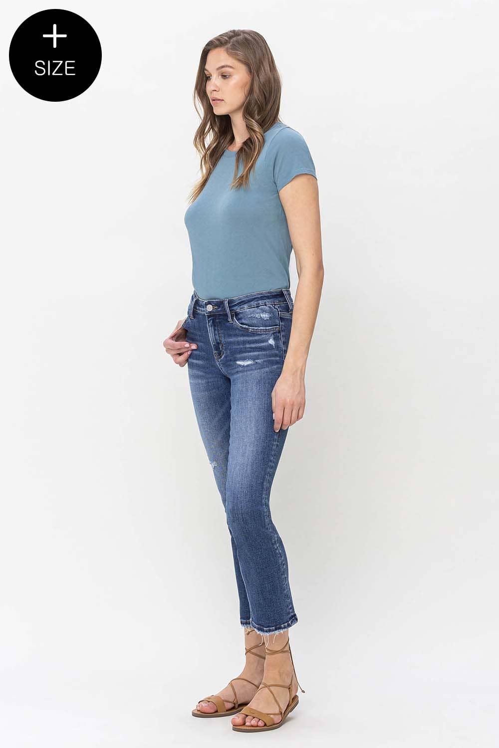 LOVERVET PLUS SIZE MID RISE CROP SLIM STRAIGHT JEANS LV1133-P