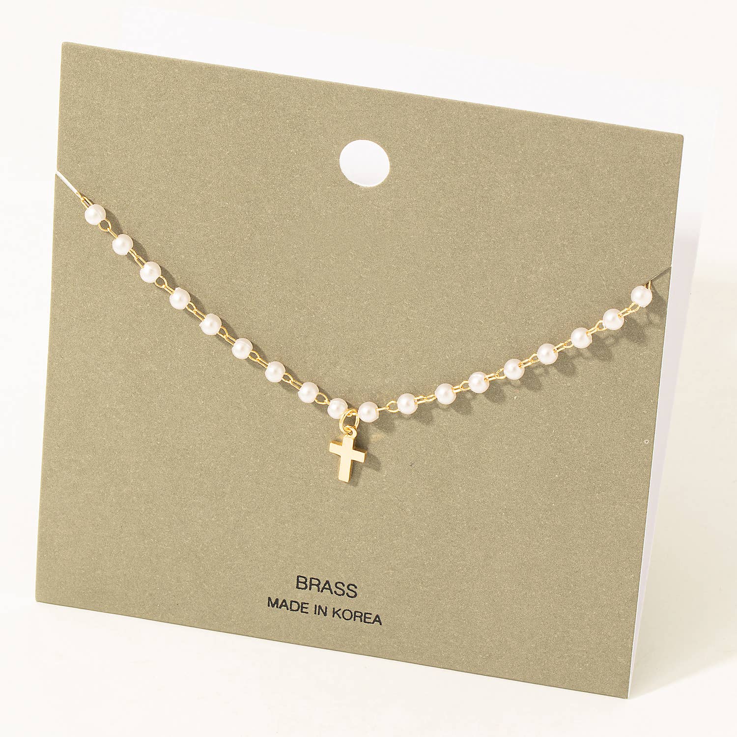 Cross Pendant Pearl Beaded Chain Necklace