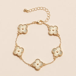Gold Mother of Pearl Clover Bracelet & Necklace – Elegant Four-Leaf Clover Jewelry