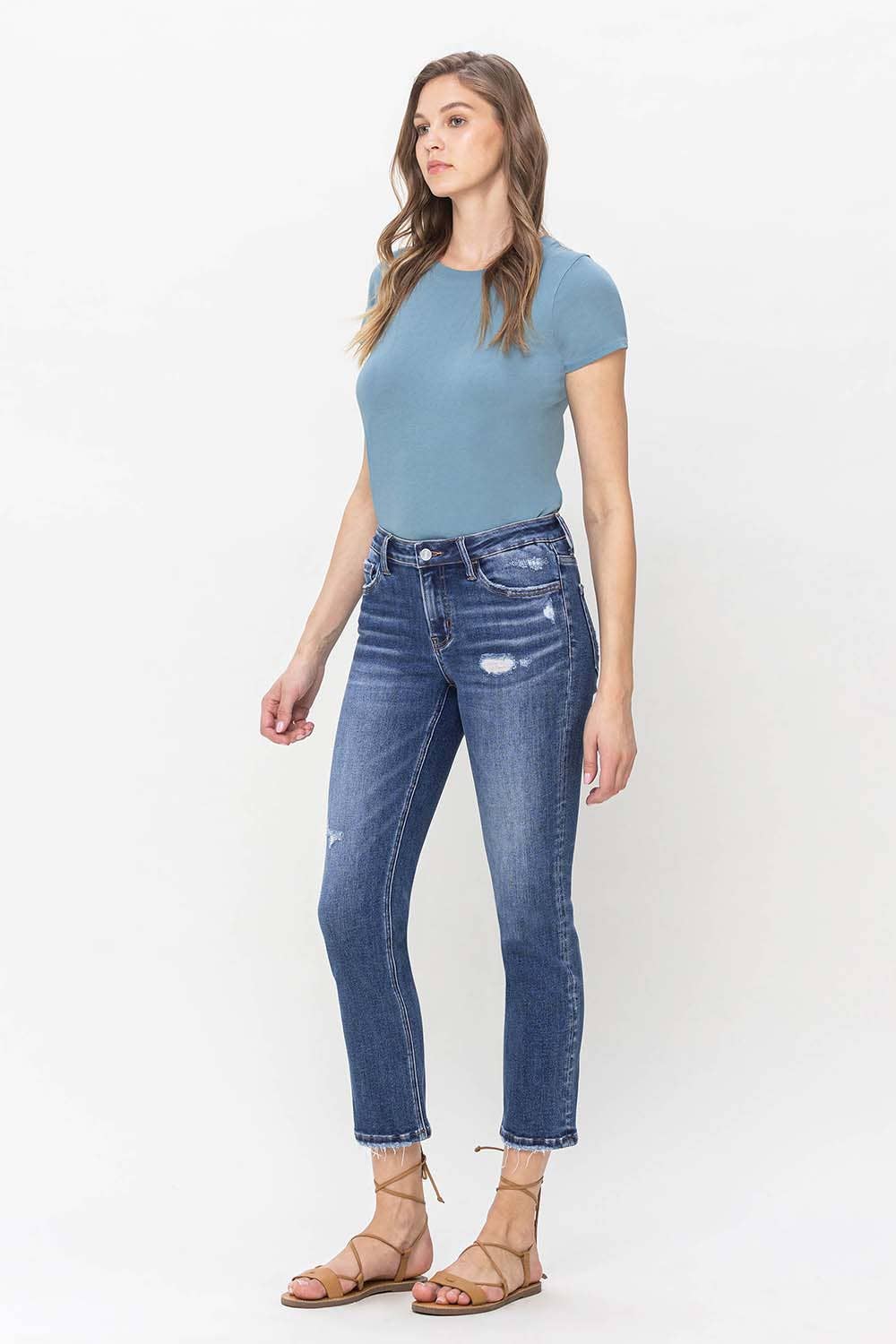 LOVERVET MID RISE CROP SLIM STRAIGHT JEANS LV1133