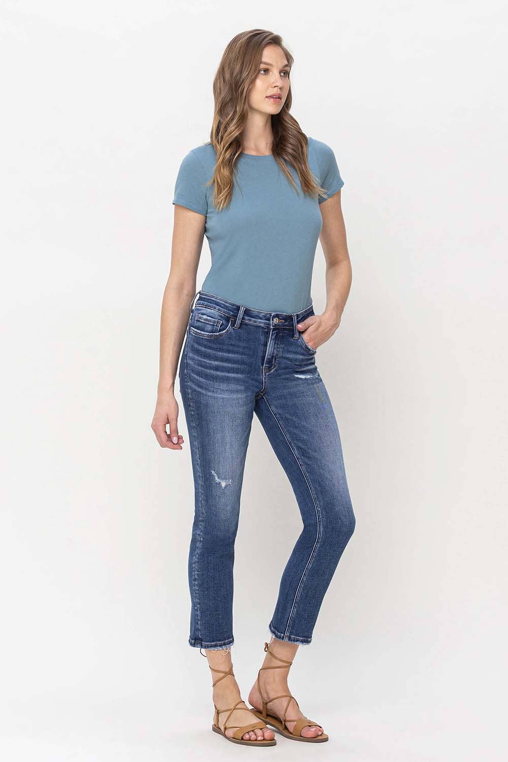 LOVERVET MID RISE CROP SLIM STRAIGHT JEANS LV1133