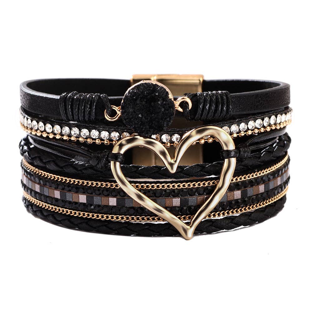 Heart Shape Leather Braid  Bracelet