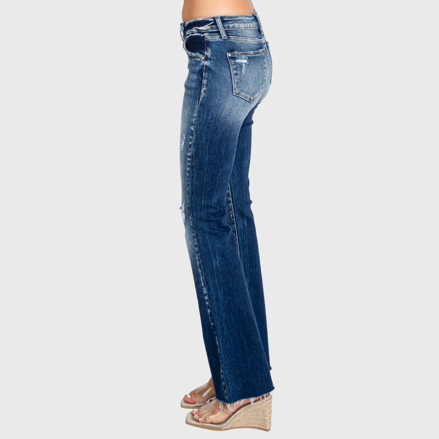 PETRA BUTTON UP LOW RISE DESTROYED BOOTCUT JEANS