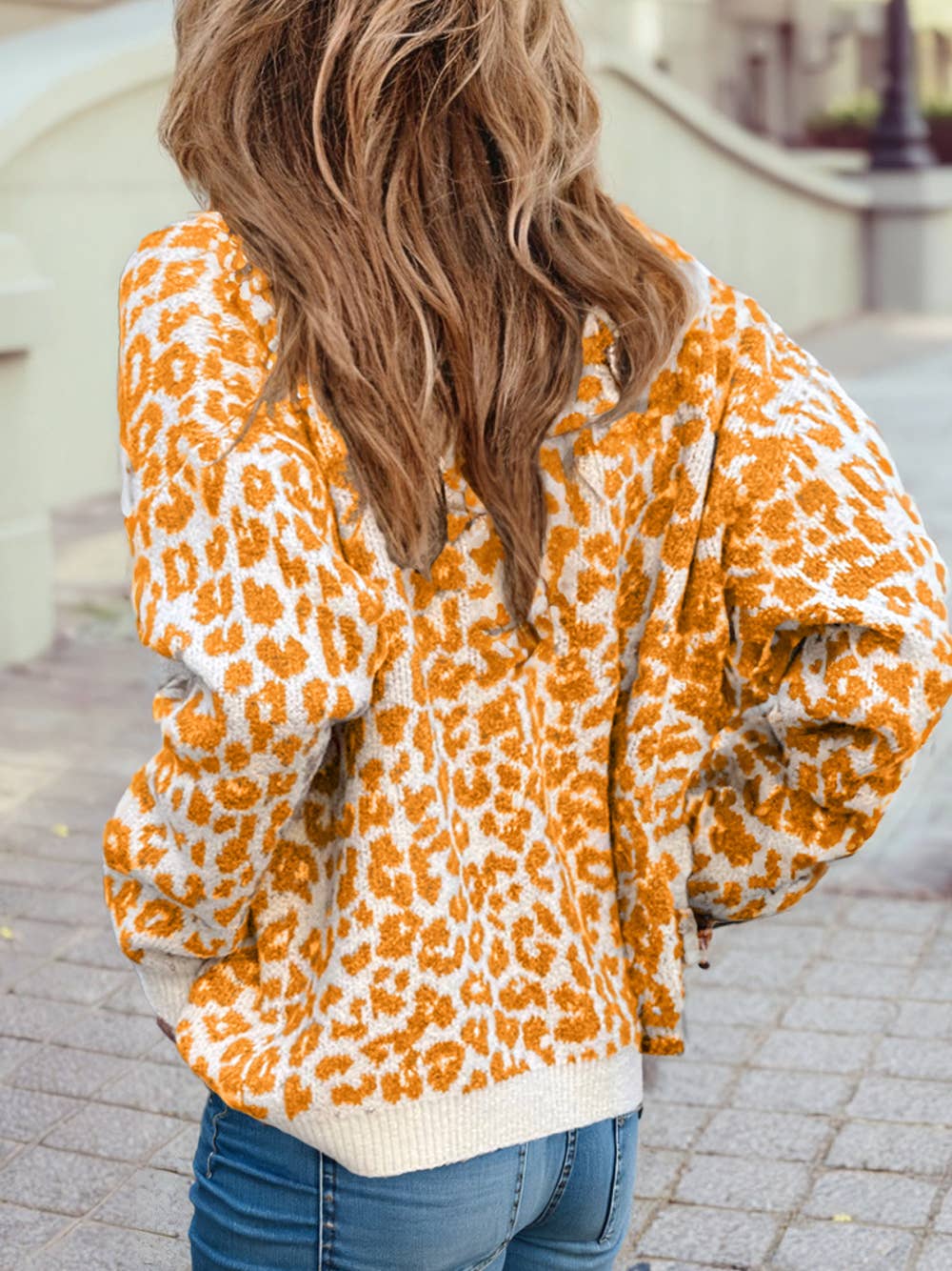 Leopard Drop Shoulder Chunky Knitted Cardigan Sweater