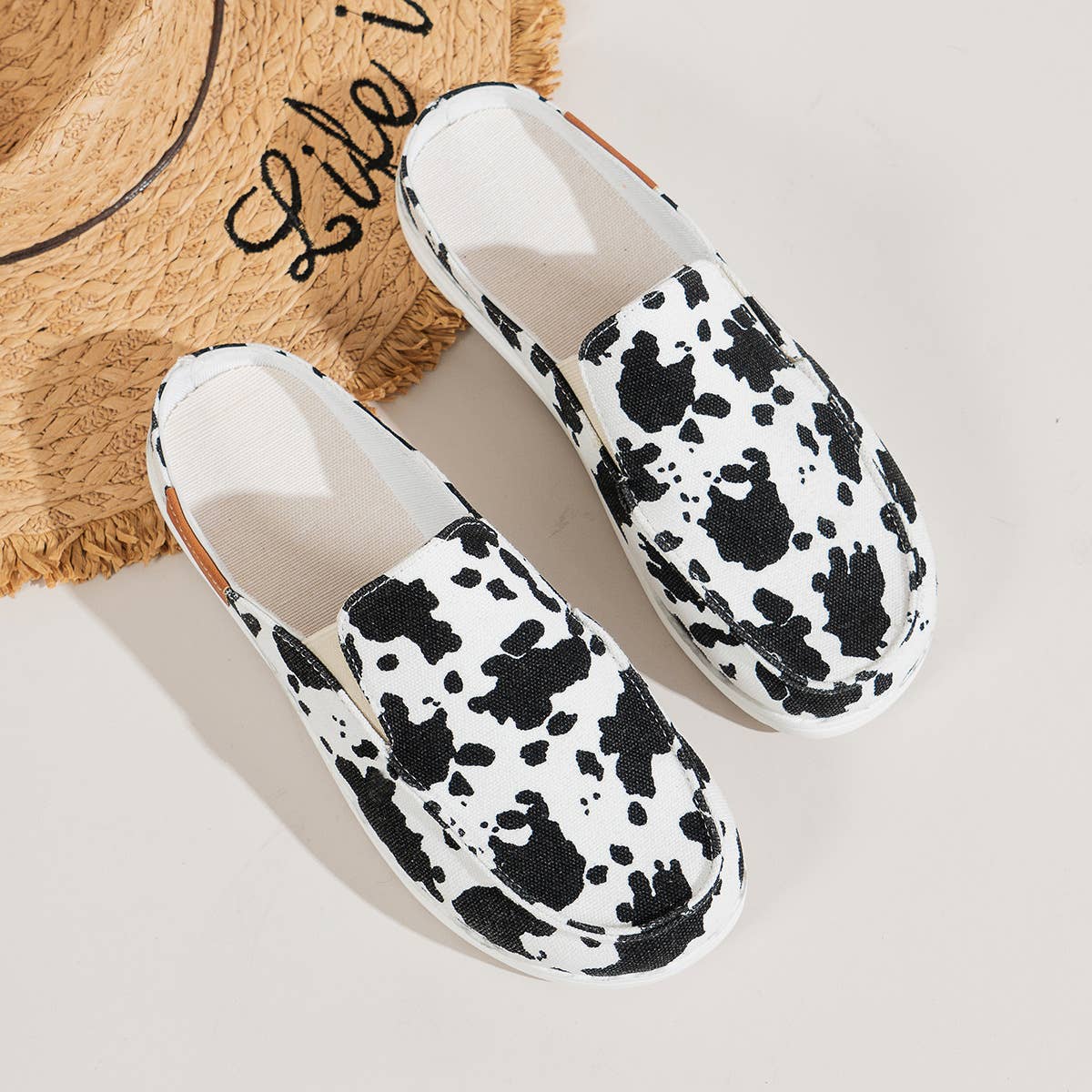 YYTY002 Casual Print Canvas Flat Half Slip On Shoes