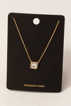 Rhinestone Halo Set Square Gem Pendant Necklace