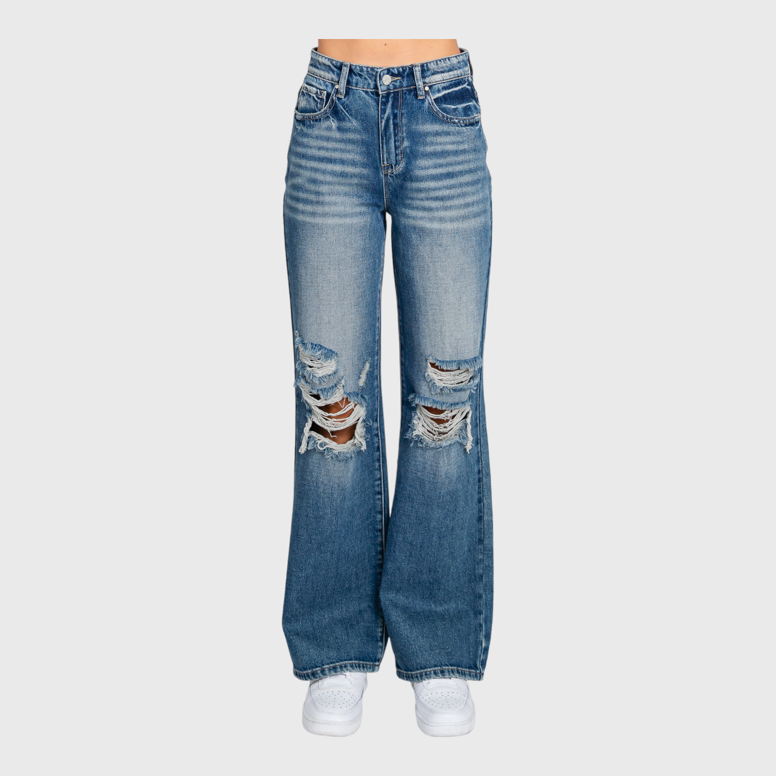 PETRA (DISTRESSED HIGH RISE RIGID VINTAGE FLARE JEANS)