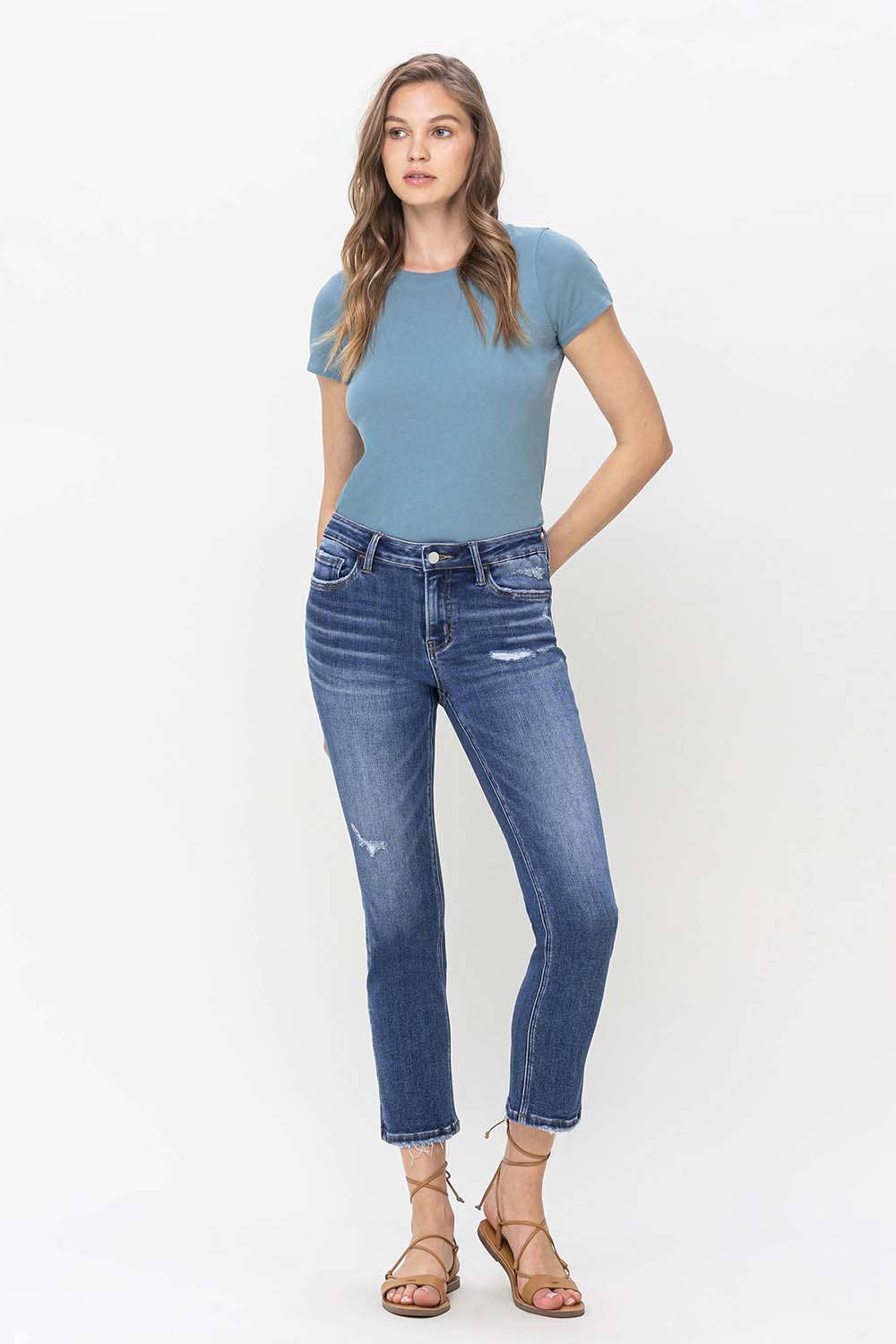 LOVERVET MID RISE CROP SLIM STRAIGHT JEANS LV1133