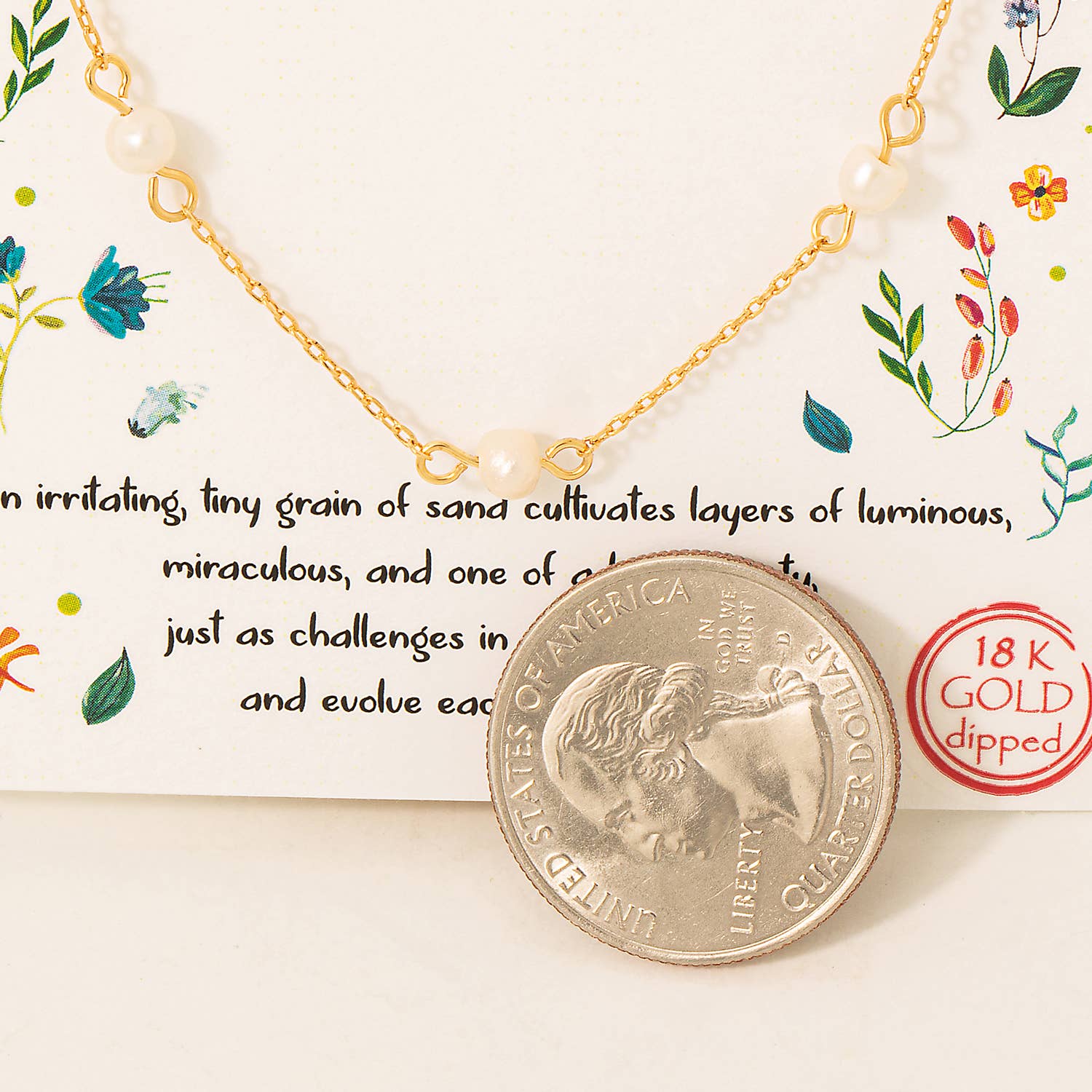 Gold Dipped Pearl Beads Station Necklace