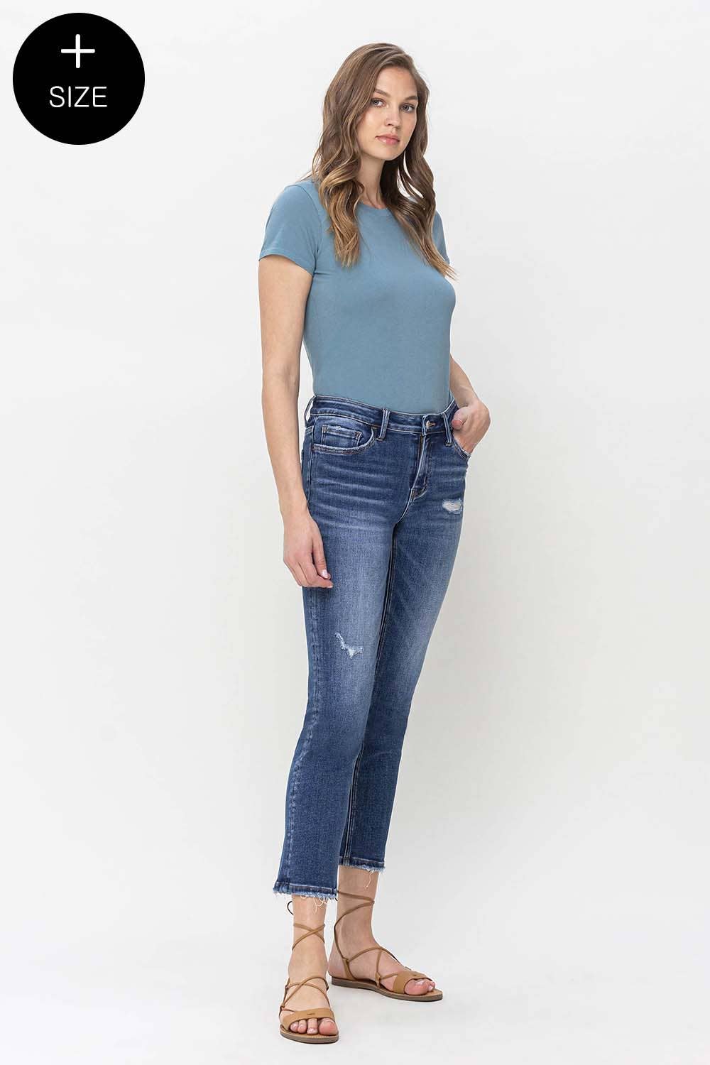 LOVERVET PLUS SIZE MID RISE CROP SLIM STRAIGHT JEANS LV1133-P