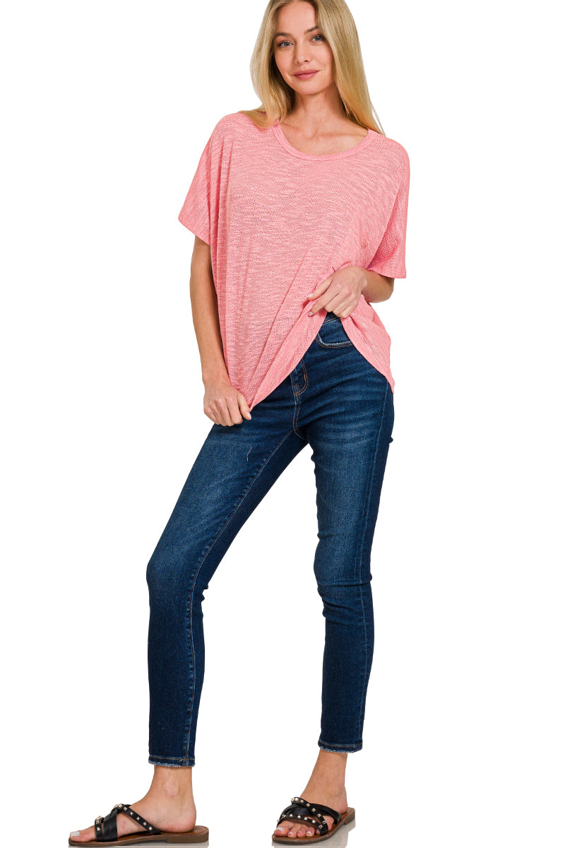 Oversized Slub Hacci Top With Pocket