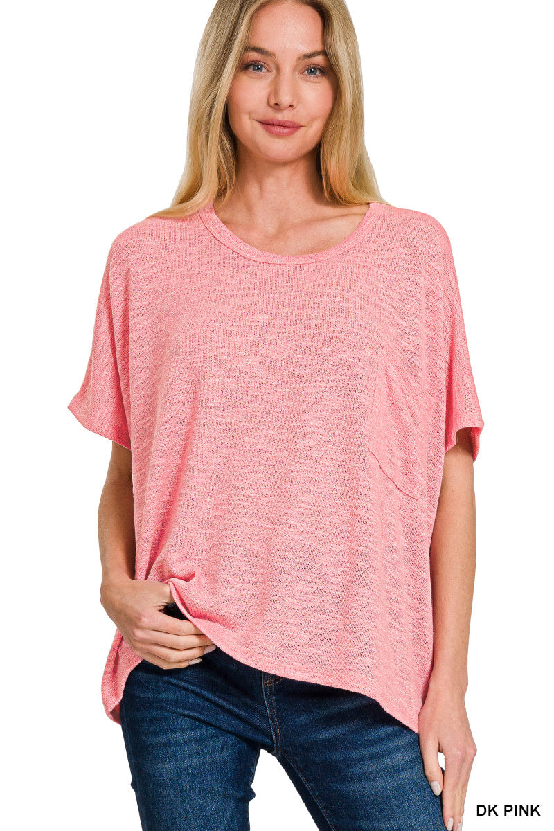 Oversized Slub Hacci Top With Pocket