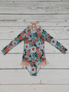 Girls Flower Long Sleeve Swimsuit